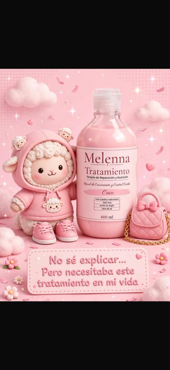 Mascota ovejita de Melenna junto al tratamiento Coco
